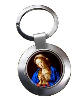 Blessed Virgin Mary Leather Chrome Key Ring