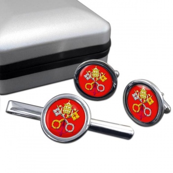 Holy See Coat of Arms Round Cufflink and Tie Clip Set