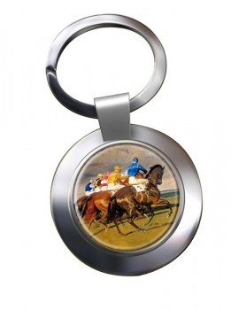 Horse Racing The Start Chrome Key Ring