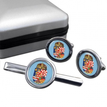 Hungary 1915 Coat of Arms Round Cufflink and Tie Clip Set