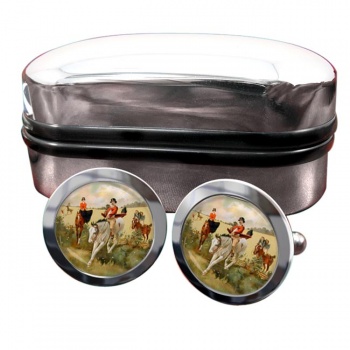 Hunting over the Ditch Round Cufflinks