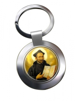 St. Ignatius of Loyola Leather Chrome Key Ring