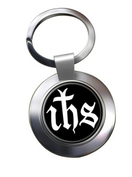 Monogram of Jesus Leather Chrome Key Ring