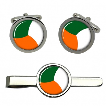 Irish Defence Forces Roundel Round Cufflink and Tie Clip Set
