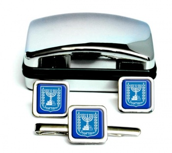 Israel Crest Square Cufflink and Tie Clip Set
