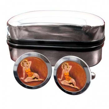 Jeanette Pin-up Girl Round Cufflinks