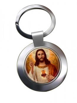 Jesus Sacred Heart Leather Chrome Key Ring