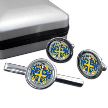 Johnson Coat of Arms Round Cufflink and Tie Clip Set
