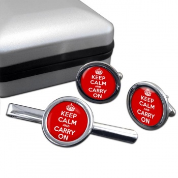 Keep Calm and Carry On Round Cufflink and Tie Clip Set