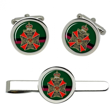 King's Royal Rifle Corps, British Army colour Cufflinks and Tie Clip Set