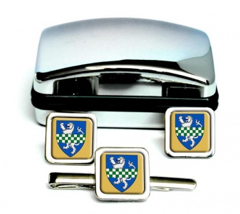 Kirkcudbrightshire (Scotland) Square Cufflink and Tie Clip Set