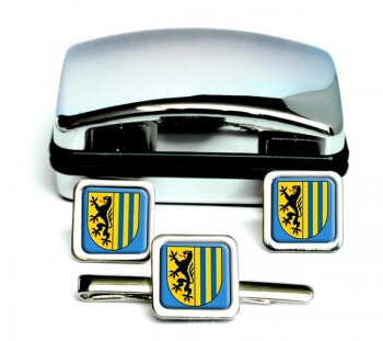 Leipzig (Germany) Square Cufflink and Tie Clip Set