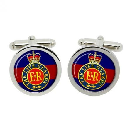 Life Guards (LG) Badge, British Army ER Cufflinks in Chrome Box