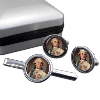 King Louis XVI of France Round Cufflink and Tie Clip Set