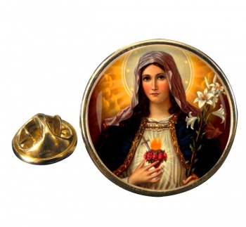 Mary Sacred Heart Round Pin Badge