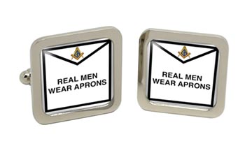 Real Men Wear Aprons Masonic Square Cufflinks in Chrome Box