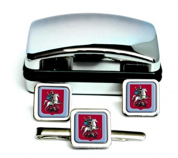 Moscow Square Cufflink and Tie Clip Set