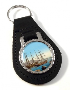 Naples Harbour Italy Leather Key Fob