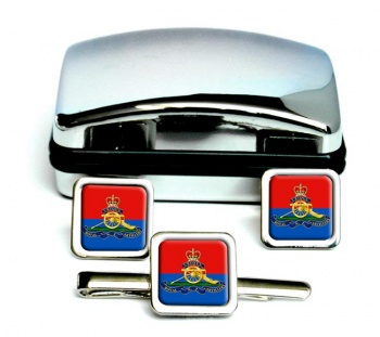 Royal Regiment of New Zealand Artillery Square Cufflink and Tie Clip Set