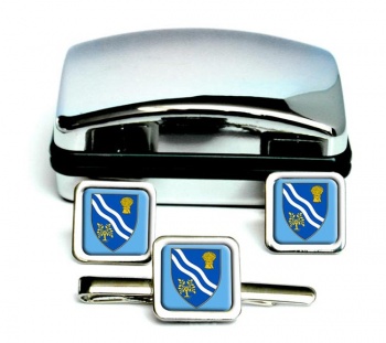 Oxfordshire (England) Square Cufflink and Tie Clip Set