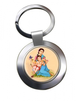 Parvati and Baby Ganesh Leather Chrome Key Ring