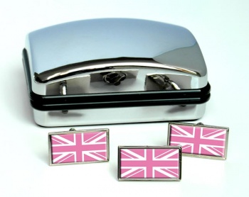 Pink Union Jack Rectangle Cufflink and Tie Pin Set