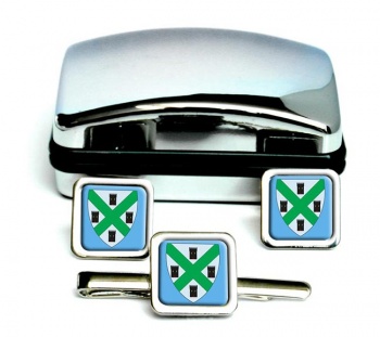 Plymouth (England) Square Cufflink and Tie Clip Set