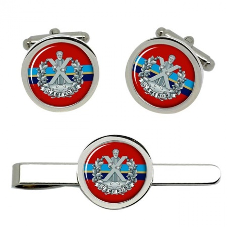 Queen's Own Cameron Highlanders, British Army Cufflinks and Tie Clip Set