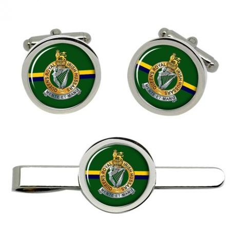Queen's Royal Irish Hussars (QRIH), British Army Cufflinks and Tie Clip Set