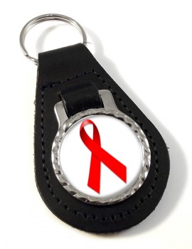 Red Ribbon Awareness Leather Key Fob