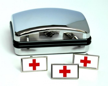 Red Cross Rectangle Cufflink and Tie Pin Set