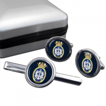 RFA Badge (Royal Navy) Round Cufflink and Tie Clip Set