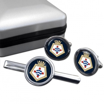 RFA Fort George (Royal Navy) Round Cufflink and Tie Clip Set