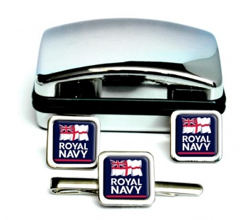Royal Navy Square Cufflink and Tie Clip Set