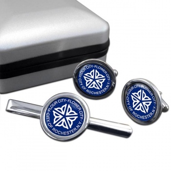 Rochester NY Round Cufflink and Tie Clip Set