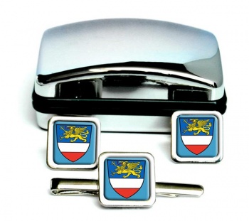 Rostock (Germany) Square Cufflink and Tie Clip Set