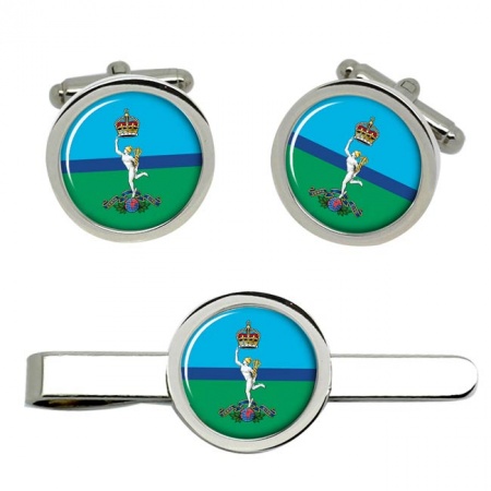 Royal Corps of Signals, British Army CR Cufflinks and Tie Clip Set