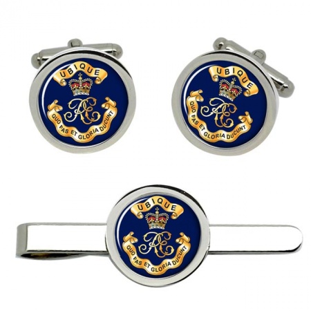 Corps of Royal Engineers (RE) Cypher, British Army Cufflinks and Tie Clip Set