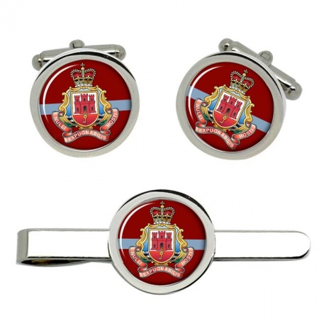 Royal Gibraltar Regiment, British Army ER Cufflinks and Tie Clip Set