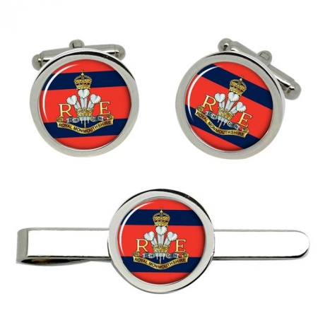 Royal Monmouthshire Royal Engineers (R Mon RE), British Army CR Cufflinks and Tie Clip Set