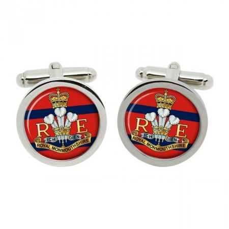 Royal Monmouthshire Royal Engineers (R Mon RE), British Army ER Cufflinks in Chrome Box
