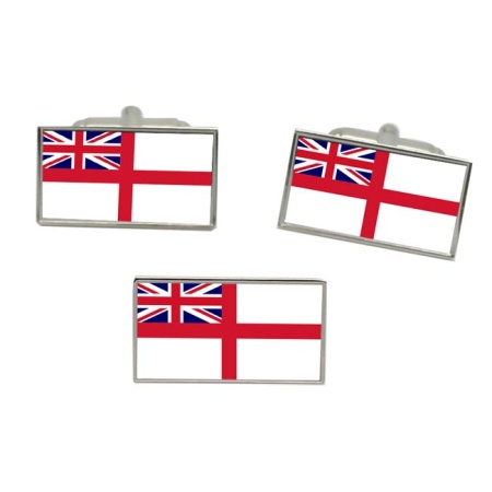 Royal Navy White Ensign Rectangle Cufflink and Tie Pin Set