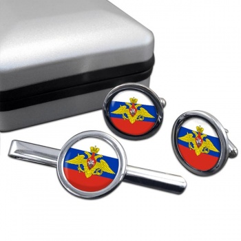 Russian Armed Forces Round Cufflink and Tie Clip Set