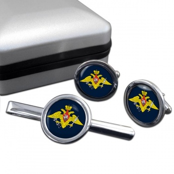 Russian Aerospace Defence Round Cufflink and Tie Clip Set