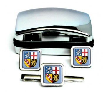 Saarland (Germany) Square Cufflink and Tie Clip Set