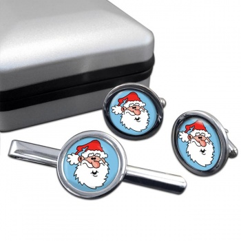 Father Christmas Santa Clause Round Cufflink and Tie Clip Set