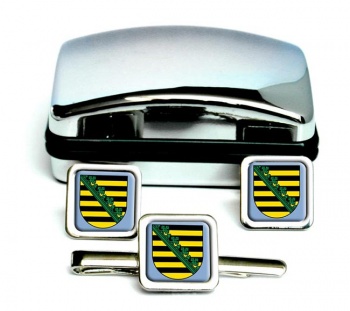 Sachsen Saxony (Germany) Square Cufflink and Tie Clip Set