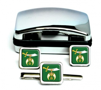 The Ancient Arabic Order of the Nobles of the Mystic Shrine Square Cufflink and Tie Clip Set