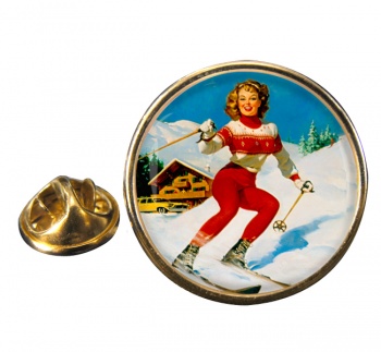 Skiier Round Pin Badge