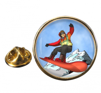 Snowboard Round Pin Badge